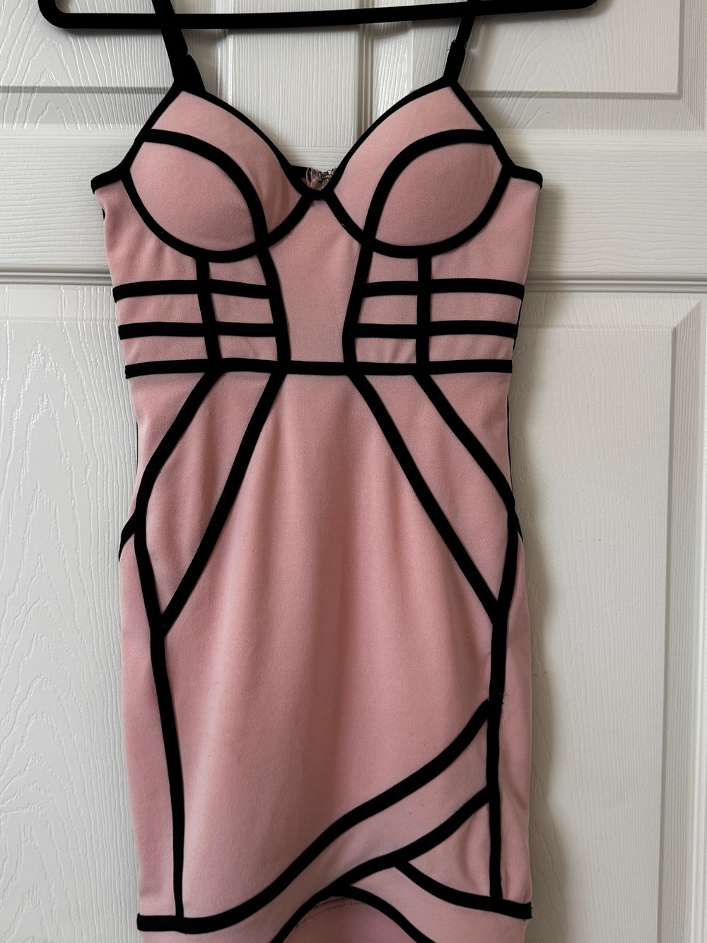 Pink Bodycon Dress with Black Contrast Trim